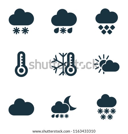 Weather icons set with heavy sleet night, winter, snowfall and other temperature  elements. Isolated vector illustration weather icons.