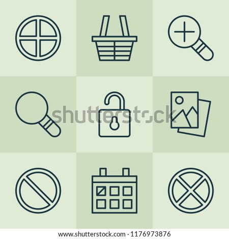Web icons set with trading basket, scenery image, cancel and other exit elements. Isolated vector illustration web icons.