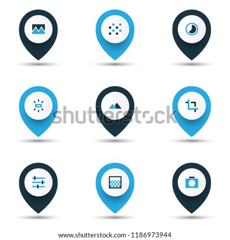 Picture icons colored set with wb sunny, timelapse, capture and other photo elements. Isolated vector illustration picture icons.