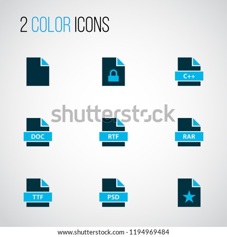 File icons colored set with locked file, text, favorite file and other padlock elements. Isolated vector illustration file icons.