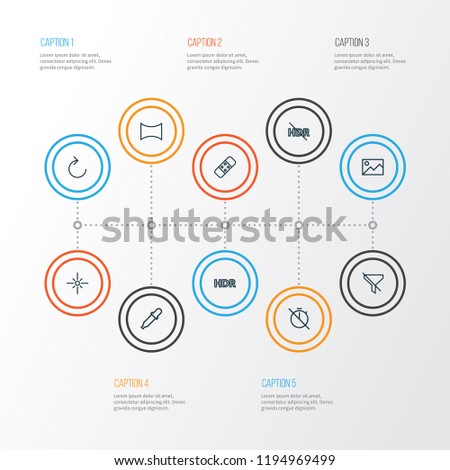 Picture icons line style set with picture, hdr off, high dynamic range and other filtration elements. Isolated vector illustration picture icons.