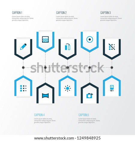 Image icons colored set with flip, camera front, adjust and other chessboard elements. Isolated vector illustration image icons.