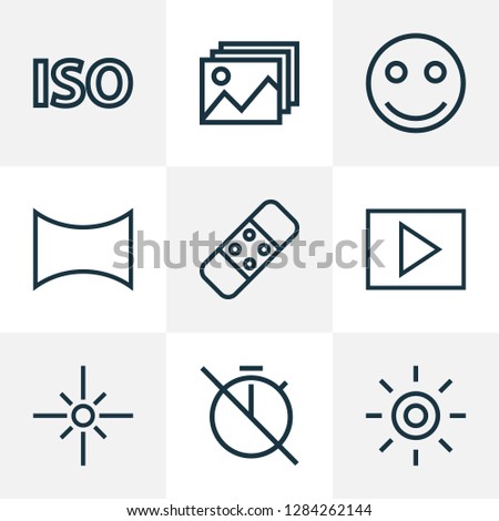 Image icons line style set with no timer, wb iridescent, smile and other iso elements. Isolated vector illustration image icons.