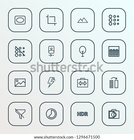 Photo icons line style set with chessboard, turn, high dynamic range and other hdr elements. Isolated vector illustration photo icons.