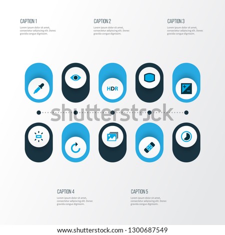 Image icons colored set with eyedropper, wb sunny, hdr and other pipette elements. Isolated vector illustration image icons.