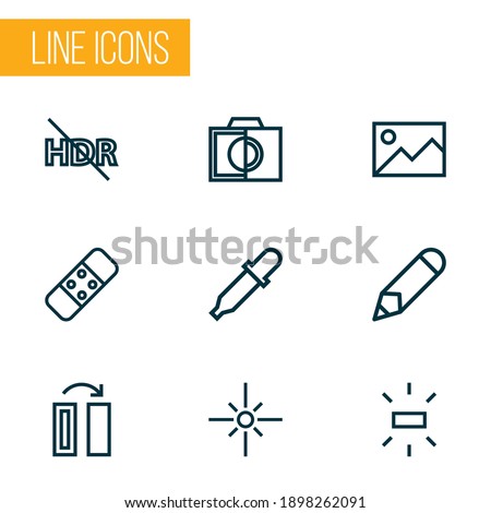 Image icons line style set with hdr off, sparkle, brightness and other monochrome elements. Isolated vector illustration image icons.