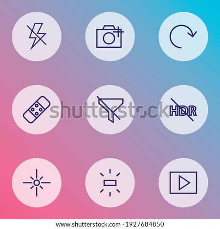 Image icons line style set with brightness, refresh, multimedia and other healing elements. Isolated vector illustration image icons.