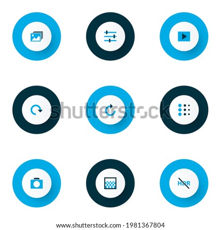 Picture icons colored set with blur, tune, high dynamic range and other hdr off elements. Isolated vector illustration picture icons.