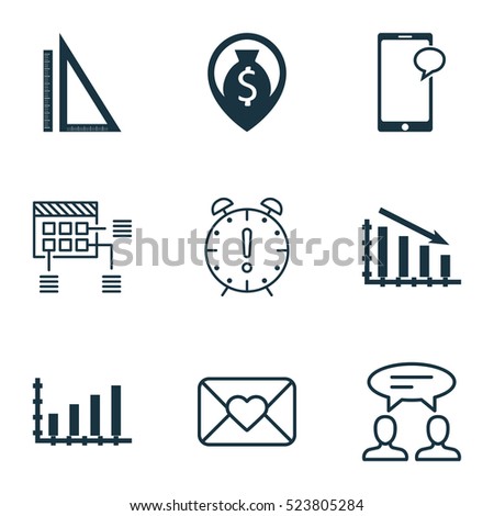 Set Of 9 Universal Editable Icons. Can Be Used For Web, Mobile And App Design. Includes Elements Such As Money Navigation, Fail Graph, Measurement And More.