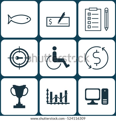 Set Of 9 Universal Editable Icons. Can Be Used For Web, Mobile And App Design. Includes Elements Such As Desktop Computer, Accessibility, Bank Payment And More.