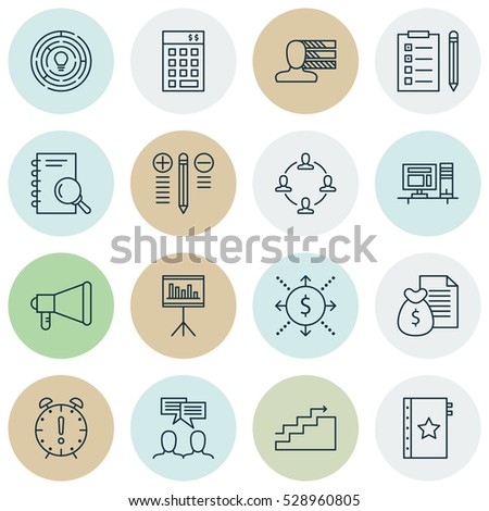 Set Of 16 Project Management Icons. Can Be Used For Web, Mobile, UI And Infographic Design. Includes Elements Such As Time Management, Growth, Reminder And More.