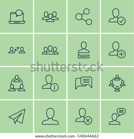 Set Of 16 Social Network Icons. Includes Insert Person, Team Organisation, Teamwork And Other Symbols. Beautiful Design Elements.