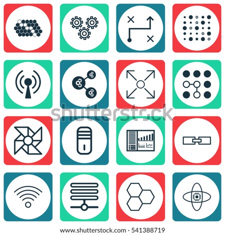 Set Of 16 Robotics Icons. Includes Atomic Cpu, Computing Problems, Laptop Ventilator And Other Symbols. Beautiful Design Elements.