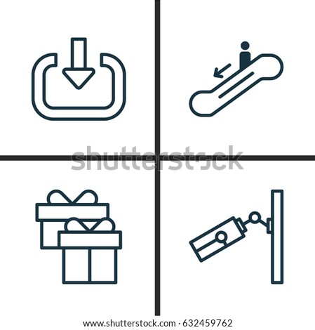 Traveling Icons Set. Collection Of Present, Enter, Escalator Down And Other Elements. Also Includes Symbols Such As Surveillance, Insert, Box.