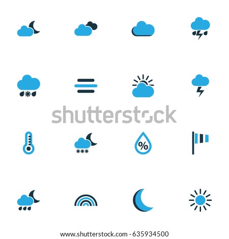 Weather Colorful Icons Set. Collection Of Overcast, Cloudy Sky, Sunny And Other Elements. Also Includes Symbols Such As Summer, Variegation, Gust.