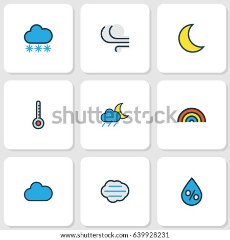 Nature Colorful Outline Icons Set. Collection Of Tempest, Windy, Snowing And Other Elements. Also Includes Symbols Such As Snowing, Moon, Freeze.