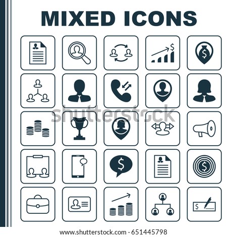 Resources Icons Set. Collection Of Find Employee, Manager, Bullhorn And Other Elements. Also Includes Symbols Such As Trophy, Bank, Increase.