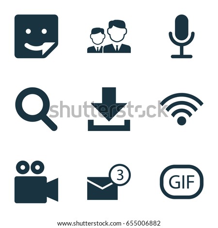 Media Icons Set. Collection Of Inbox, Wireless Connection, Camcorder And Other Elements. Also Includes Symbols Such As Inbox, Smile, Magnifier.