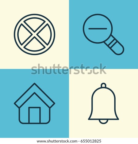 Internet Icons Set. Collection Of Exit, Alert, Estate And Other Elements. Also Includes Symbols Such As Estate, Zoom, Cancel.