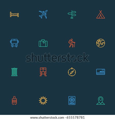 Journey Outline Icons Set. Collection Of Arrows, Earth, Auto And Other Elements. Also Includes Symbols Such As Suitcase, Car, Hate.
