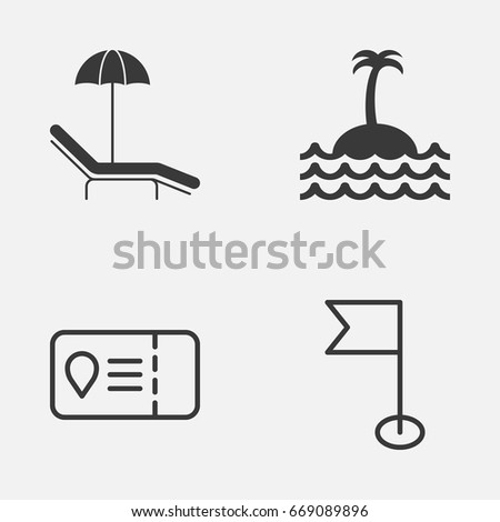 Tourism Icons Set. Collection Of Trip Access, Relax Chair, Reef And Other Elements. Also Includes Symbols Such As Ensign, Sea, Palm.