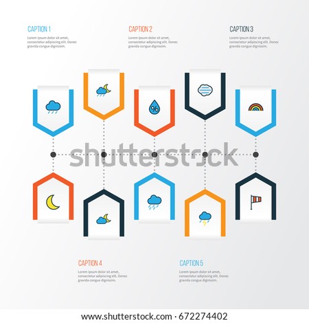 Weather Colorful Outline Icons Set. Collection Of Twilight, Tempest, Thunderstroke And Other Elements. Also Includes Symbols Such As Wind, Rainbow, Crescent.