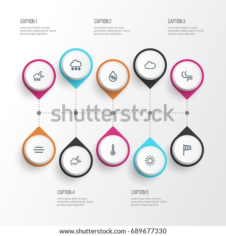 Climate Outline Icons Set. Collection Of Drop, Breeze, Rainstorm And Other Elements. Also Includes Symbols Such As Sun, Swirl, Snowfall.