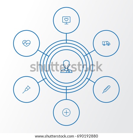 Antibiotic Outline Icons Set. Collection Of Pulse, Ambulance, Monitor And Other Elements. Also Includes Symbols Such As Man, Crutch, Heart.