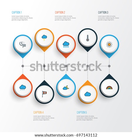 Weather Colorful Outline Icons Set. Collection Of Cloudy Day, Rainbow, Windy And Other Elements. Also Includes Symbols Such As Tempest, Hail, Weather.