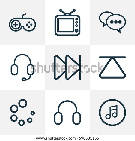 Music Outline Icons Set. Collection Of Waiting, Earmuff, Multimedia And Other Elements. Also Includes Symbols Such As Top, Controller, Quarter.