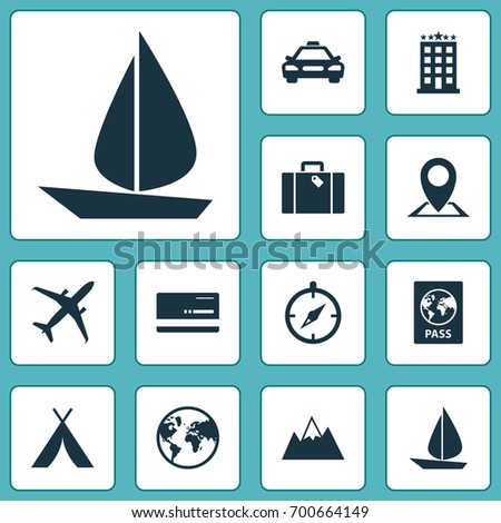 Journey Icons Set. Collection Of Guide, Boat, Land Elements. Also Includes Symbols Such As Ship, Taxi, Mount.