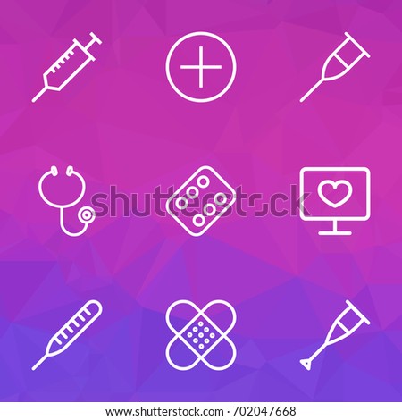 Medicine Outline Icons Set. Collection Of Plaster, Mark, Hear And Other Elements. Also Includes Symbols Such As Pill, Crutch, Prick.