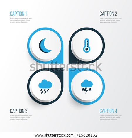Climate Colorful Icons Set. Collection Of Thunderstorm, Night, Rainstorm And Other Elements. Also Includes Symbols Such As Moon, Lightning, Storm.
