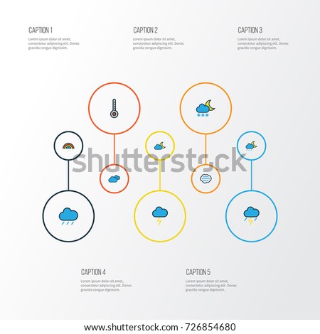 Air Colorful Outline Icons Set. Collection Of Overcast Weather, Thunderstroke, Tempest And Other Elements. Also Includes Symbols Such As Hail, Moon, Twilight.