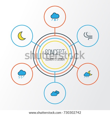 Weather Colorful Outline Icons Set. Collection Of Hazy, Windy, Overcast Weather And Other Elements. Also Includes Symbols Such As Hazy, Breeze, Moon.