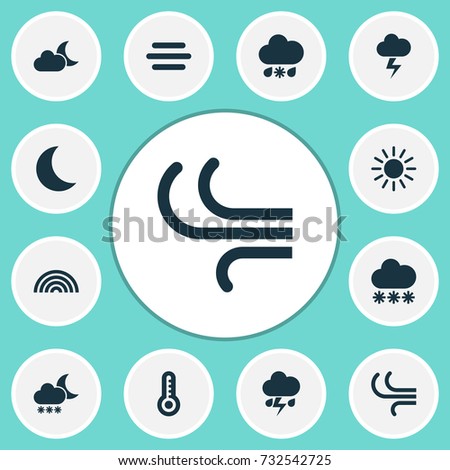 Climate Icons Set. Collection Of Lightning, Haze, Moon And Other Elements. Also Includes Symbols Such As Rain, Colors, Haze.