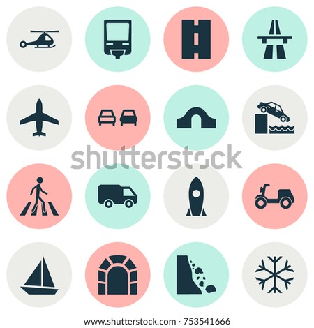 Includes Icons Such As Spaceship, Chopper, Landslide.  Transport Icons Set. 