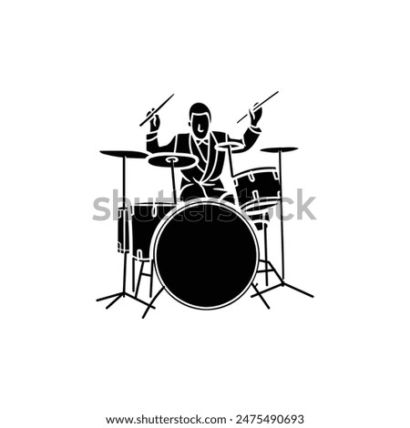 Musical drums set playing a silhouette man vector 