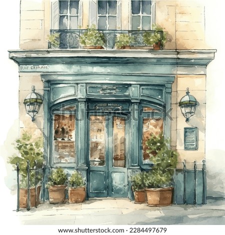 classic restaurant front door watercolor