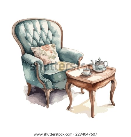 Elegant armchair and coffee table on a tea time in royal style