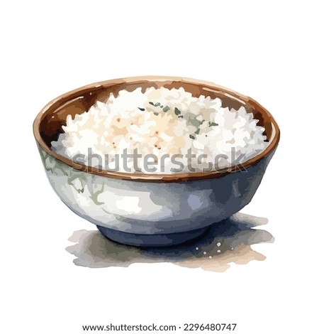 A bowl of cooked rice in watercolor