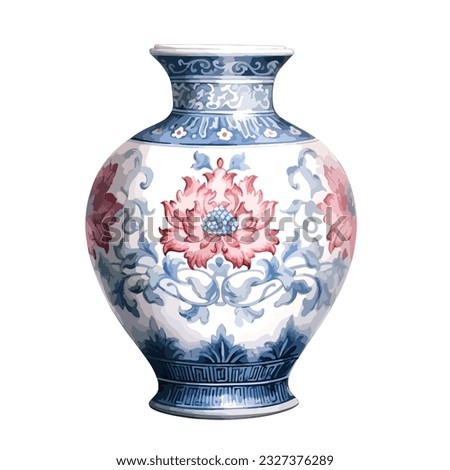 chinese traditional decoration vase porcelain in watercolor