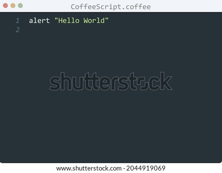 CoffeeScript language Hello World program sample in editor window