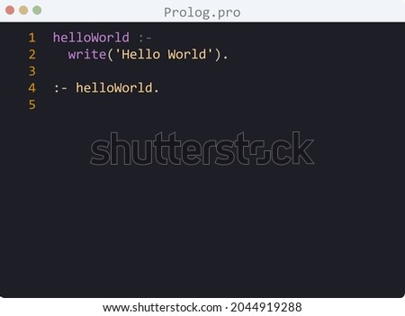 Prolog language Hello World program sample in editor window