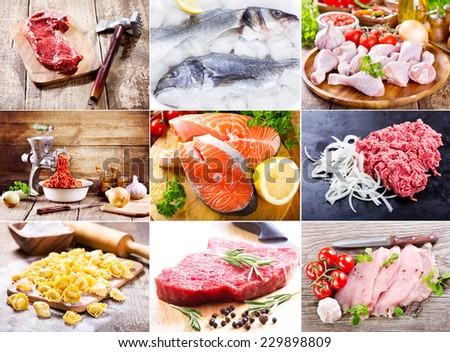 collage of various raw food