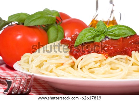 pasta with tomato sauce on white background
