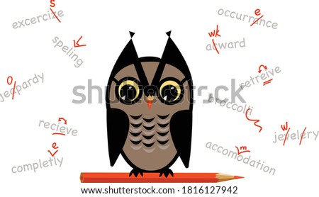 Owl holds red pencil doing proofreading and spellchecking services