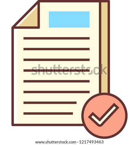 Line vector icon illustration of paper and checkmark, readability check concept.