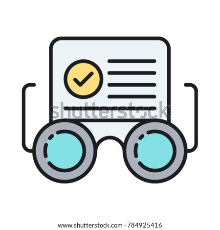 Readability check concept for SEO. Checking grammar and spelling error flat icon. Vector illustration of a pair of glasses and document.