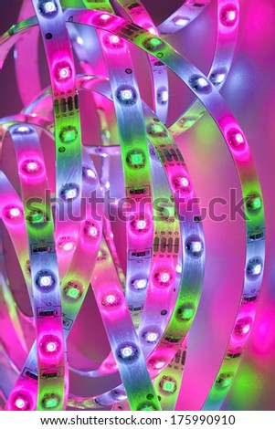LED strip with violet, green and blue LEDs.